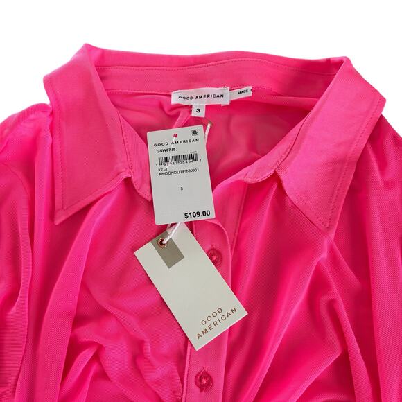 Good American Knockout Pink Sheer Ruched Long Sleeve Mini Dress Size 3 / large - Picture 4 of 6